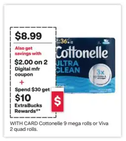 CVS Cottonelle 9 mega rolls or Viva 2 quad rolls offer