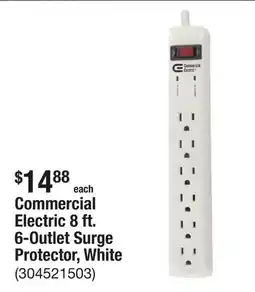 The Home Depot Commercial Electric 8 ft. 6-Outlet Surge Protector, White offer