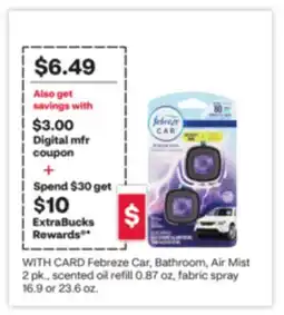 CVS Febreze Car, Bathroom, Air Mist 2 pk., scented oil refill 0.87 oz, fabric spray 16.9 or 23.6 oz offer