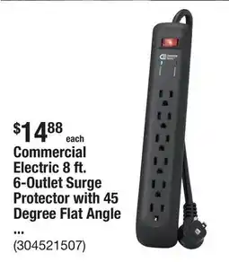 The Home Depot Commercial Electric 8 ft. 6-Outlet Surge Protector with 45 Degree Flat Angle Plug, Black offer