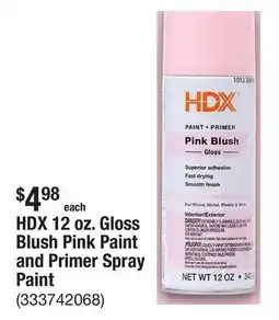 The Home Depot HDX 12 oz. Gloss Blush Pink Paint and Primer Spray Paint offer