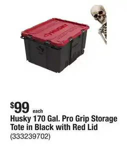 The Home Depot Husky 170 Gal. Pro Grip Storage Tote in Black with Red Lid offer