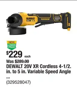The Home Depot DEWALT 20V XR Cordless 4-1/2. in. to 5 in. Variable Speed Angle Grinder (Tool Only) offer