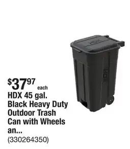 The Home Depot HDX 45 gal. Black Heavy Duty Outdoor Trash Can with Wheels and Attached Lid offer