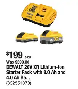 The Home Depot DEWALT 20V XR Lithium-Ion Starter Pack with 8.0 Ah and 4.0 Ah Battery Packs and Charger offer