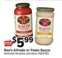 Giant Food Rao's Alfredo or Pasta Sauce offer