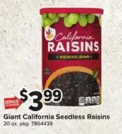 Giant Food Giant California Seedless Raisins offer