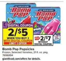 Giant Food Bomb Pop Popsicles offer