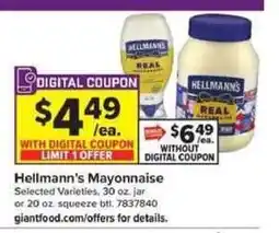 Giant Food Hellmann's Mayonnaise offer