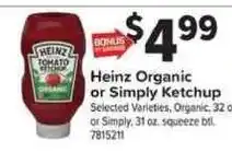 Giant Food Heinz Organic or Simply Ketchup offer
