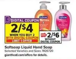 Giant Food Softsoap liquid hand soap offer