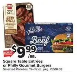 Giant Food Square Table Entrées or Philly Gourmet Burgers offer