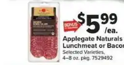 Giant Food Applegate Naturals Lunchmeat or Bacon offer