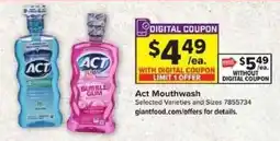 Giant Food Act Mouthwash offer