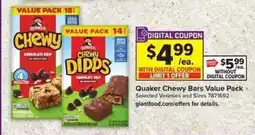 Giant Food Quaker chewy Bars Value Pack offer