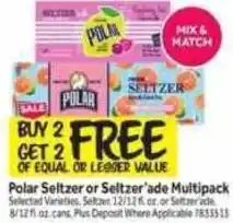 Stop&Shop Polar Seltzer or Seltzer'ade Multipack offer