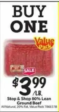 Stop&Shop Stop & Shop 80% Lean Ground Beef offer