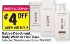 Stop&Shop Native Deodorant, Body Wash or Hair Care offer