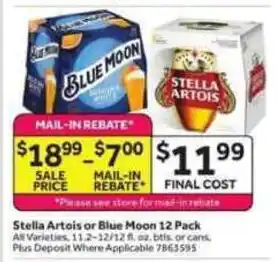 Stop&Shop Stella Artois or Blue Moon 12 Pack offer