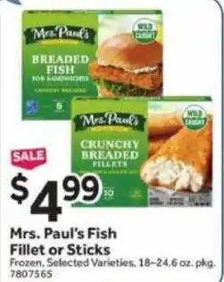 Stop&Shop Mrs. Paul's Fish Fillet or Sticks offer
