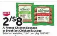 Stop&Shop Al Fresco Chicken Sausage or Breakfast Chicken Sausage offer