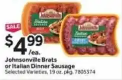 Stop&Shop Johnsonville Brats or Italian Dinner Sausage offer