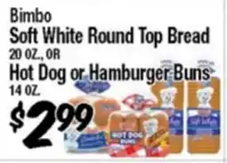Western Beef Bimbo Soft White Round Top Bread 20 OZ., OR Hot Dog or Hamburger Buns 14 OZ offer