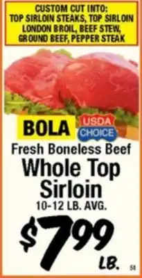 Western Beef BOLA USDA Choice Fresh Boneless Beef Whole Top Sirloin offer