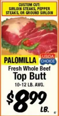 Western Beef PALOMILLA Fresh Whole Beef Top Butt offer