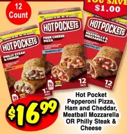Western Beef Hot Pocket Pepperoni Pizza, Ham and Cheddar, Meatball Mozzarella OR Philly Steak & Cheese offer