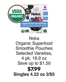 Bristol Farms Noka Organic Superfood Smoothie Pouches offer