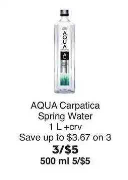 Bristol Farms AQUA Carpatica Spring Water offer