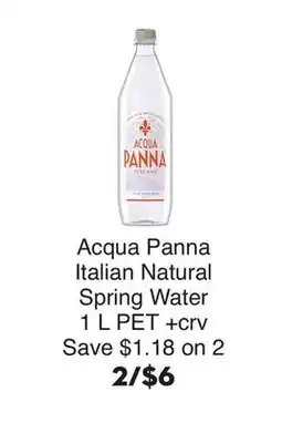 Bristol Farms Acqua Panna Italian Natural Spring Water 1 L PET +crv offer