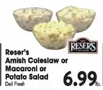 Great Valu Markets Reser's Amish Coleslaw or Macaroni or Potato Salad offer