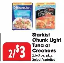 Great Valu Markets Starkist Chunk Light Tuna or Creations offer