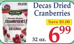 DeMoulas Market Basket Decas Farm dried cranberries offer