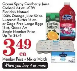 Food Pavilion Ocean Spray Cranberry Juice Cocktail, Florida's Natural 100% Orange Juice, Lucerne Butter, Large Eggs offer