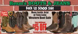 Reams Mens Justin, Ariat or Tony Lama Western Boot Sale offer
