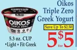 DeMoulas Market Basket Oikos Triple Zero Greek Yogurt offer