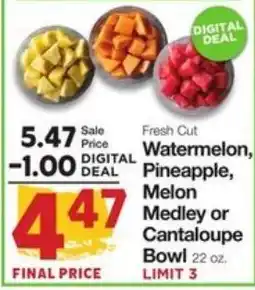 Amigos United Fresh Cut Watermelon, Pineapple, Melon Medley or Cantaloupe Bowl offer