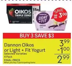 Riesbeck Dannon Oikos or Light + Fit Yogurt offer