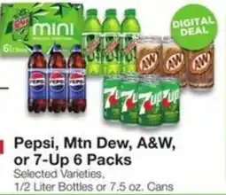 Amigos United Pepsi, Mtn Dew, A&W, or 7-Up 6 Packs offer