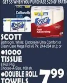 Bravo Supermarkets Scott bathroom white cottonelle ultra comfort or clean care mega roll offer