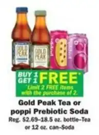 Schnucks Gold Peak Tea or poppi Prebiotic Soda offer