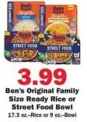 Schnucks Ben's Original Family Size Ready Rice or Street Food Bowl offer