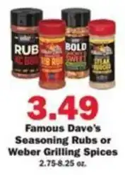 Schnucks Famous Dave's Seasoning Rubs or Weber Grilling Spices offer