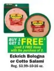 Schnucks Eckrich Bologna or Cotto Salami offer