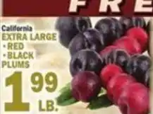 Bravo Supermarkets California extra large red black plums offer