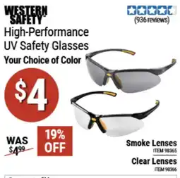 Harbor Freight Tools Western Safety high-performance uv safety glasses offer