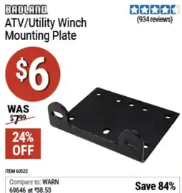 Harbor Freight Tools Badland atv/utility winch mounting plate offer